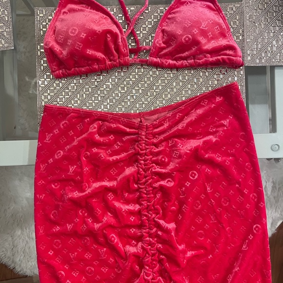 💗 LOUIS VUITTON Monogram LV Velvet Hot Pink Bikini & Skirt Swim Swimsuit NEW M - Picture 7 of 12